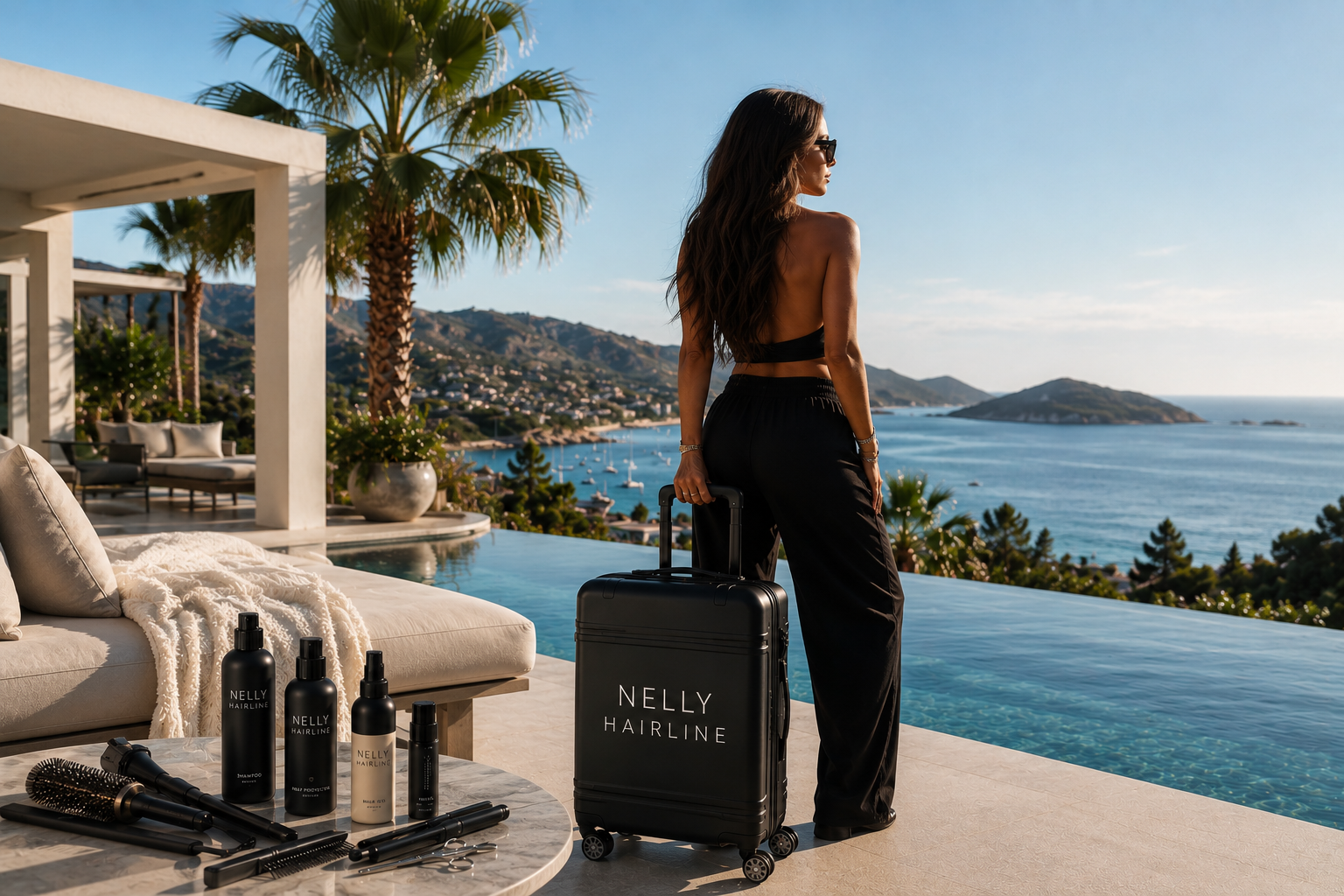 Nelly Hairline, luxury home hairdresser, villa with sea view